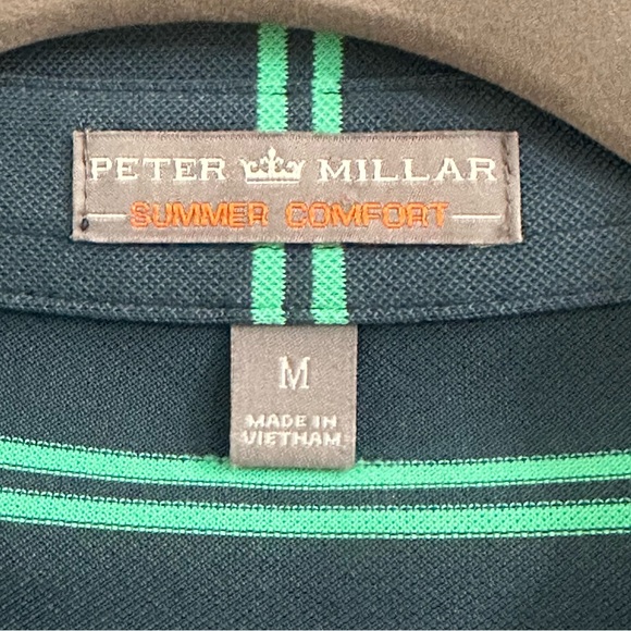 Peter Millar Summer Comfort Polo Shirt Medium Green Striped Amelia Island Resort - Picture 4 of 10